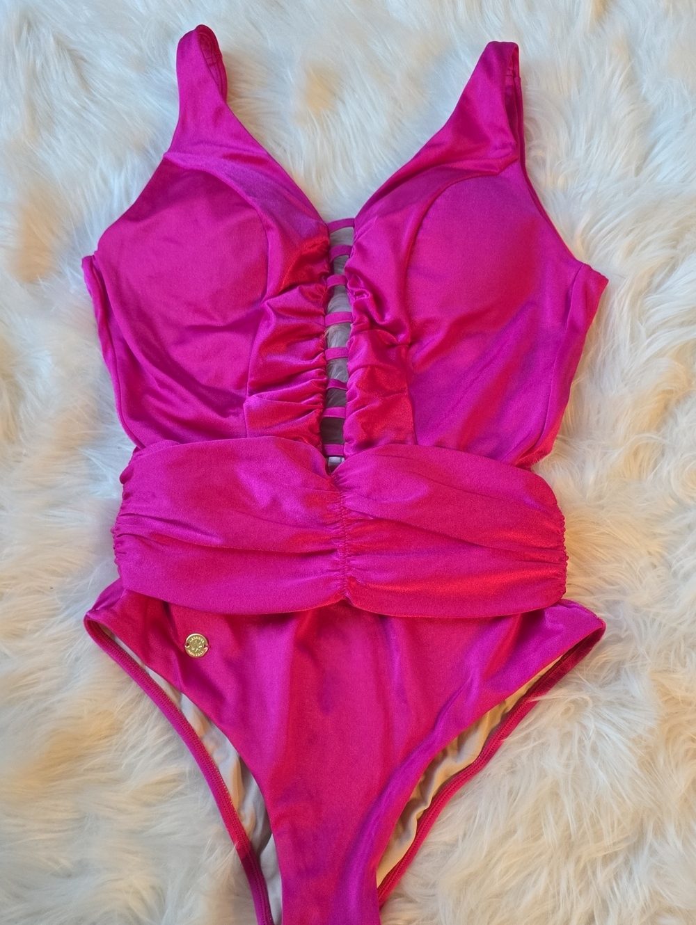 Leonisa Fuchsia Ruched Ladder Front One Piece Swimsuit SIZE M